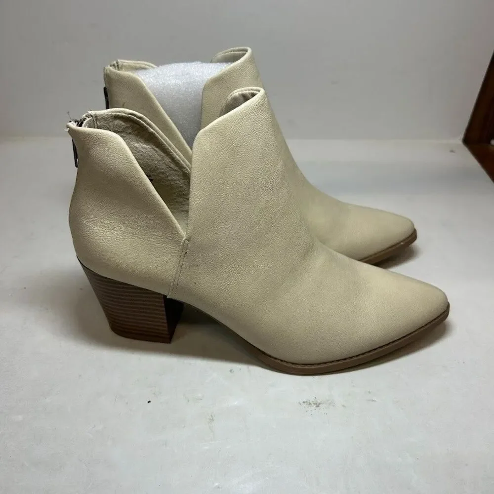 Sun Stone Womens 8.5 M Ecru Elizaa Block Heel Ankle Booties DISPLAY QJ8